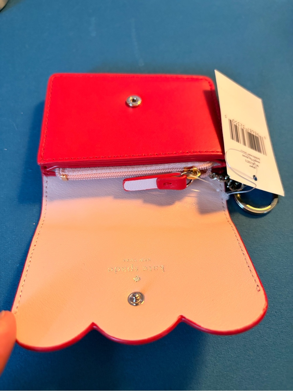kate spade Red Scallop Trim Card Case with Key Ring - Picture 7 of 8